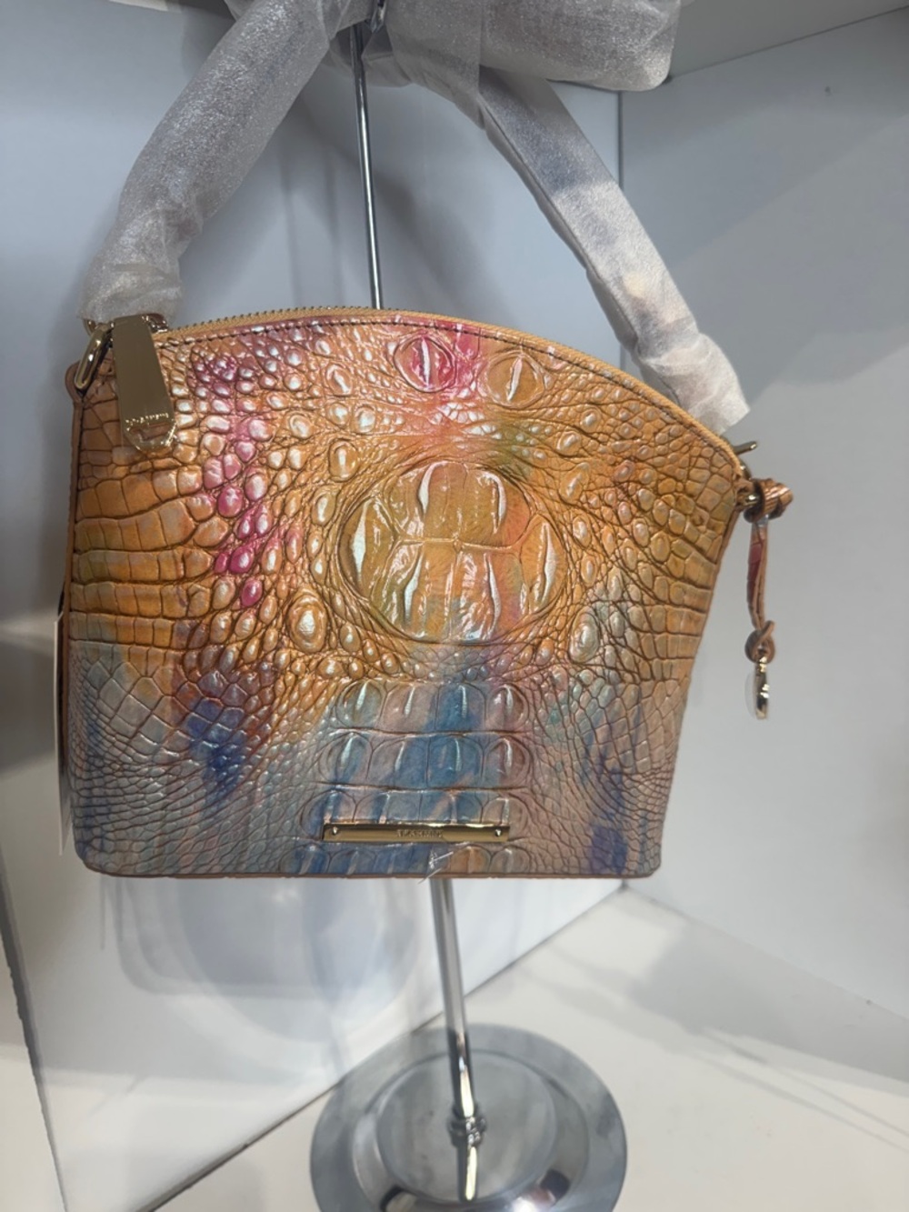 Brahmin mini mini dux Croc-Embossed Leather Crossbody - Tan, Pink, Blue